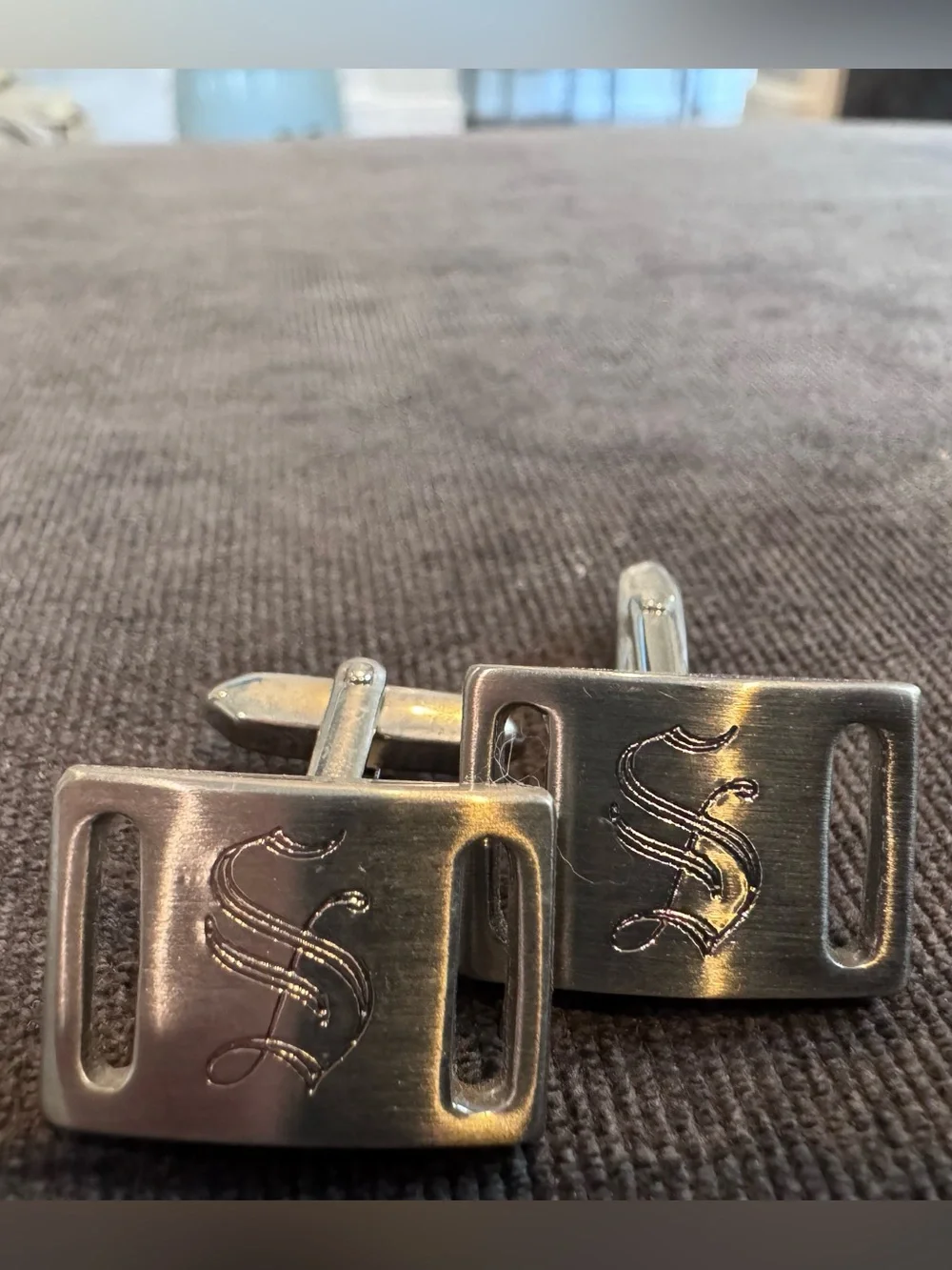 Antique Silver-Tone Monogram 'S' Cufflinks - Classic Men’s Accessory